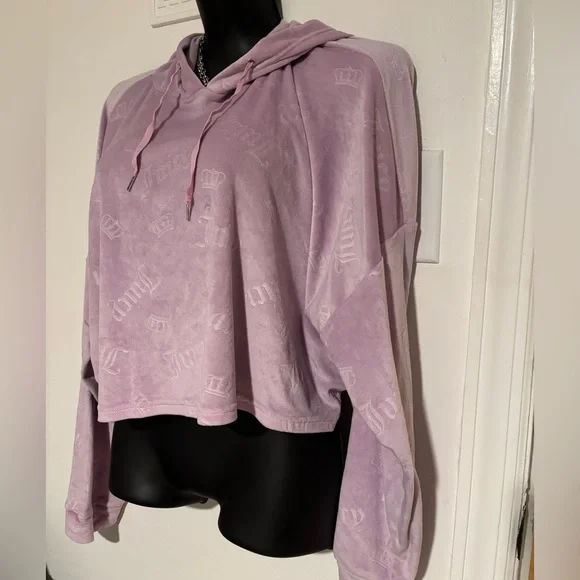 RARE XL Juicy Couture pink suit cropped hoodie joggers pajamas sweatsuit baggy - Picture 3 of 13